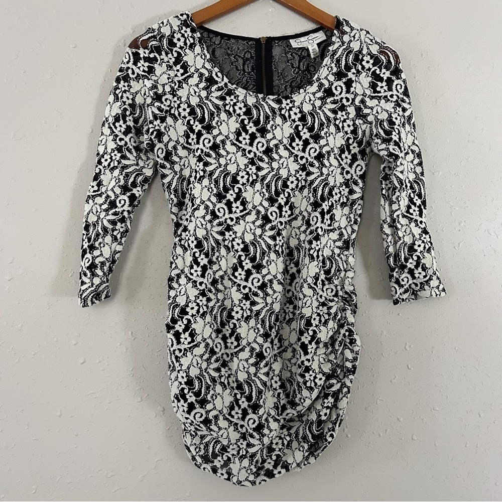 🦋 Jessica Simpson Maternity Cream Black Lace Floral Tunic Top Blouse Small